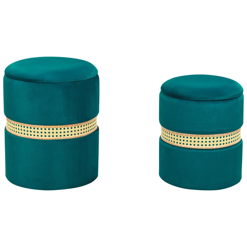 Amarjit 34cm Wide Velvet Round Pouf Ottoman with Storage, Green