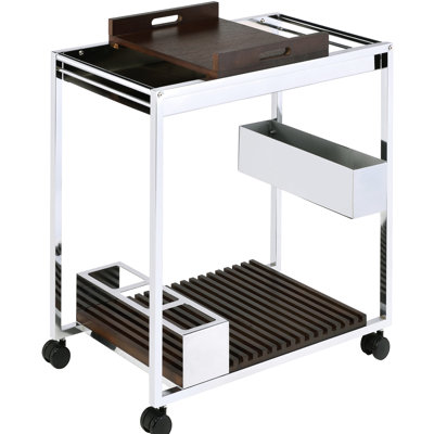 - Chariot brun pour le service dans la salle à manger - 2 compartiments ouverts pour ranger les boissons et la nourriture, plateau en bois amovible, porte-bouteilles de vin, tablettes de rangement pour verres à pied