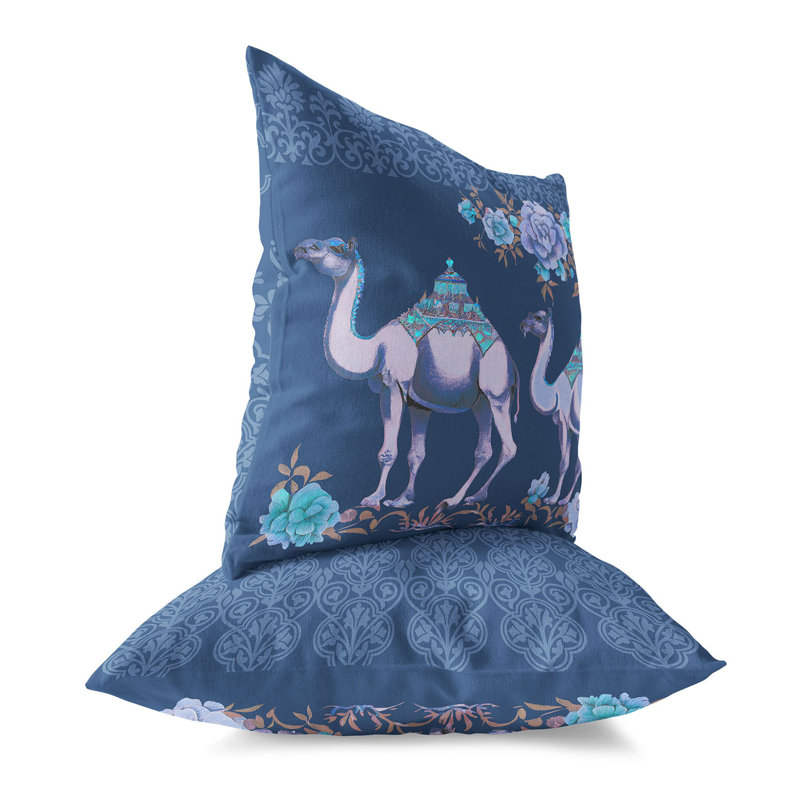 Arabian Traveler Blue Faux Suede 16'' Square Throw Pillow