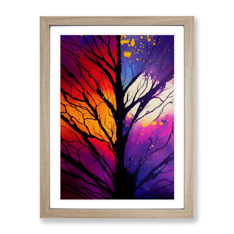 Vibrant Abstract Trees No.6 - Wall Art, 66cm H x 48cm W, Oak Picture Frame, White
