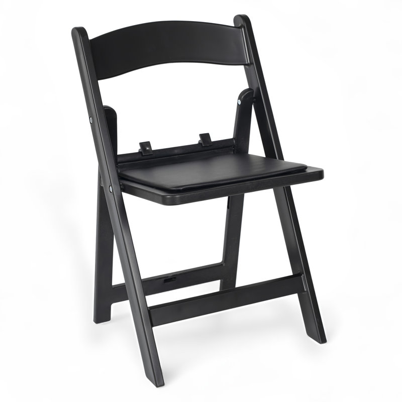 Kids Resin Folding Chair With Vinyl Padded Seat, Black