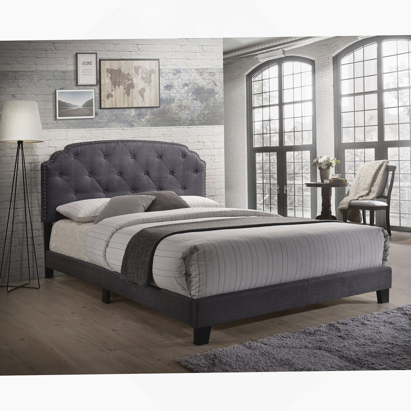 Grey Upholstered Queen Bed