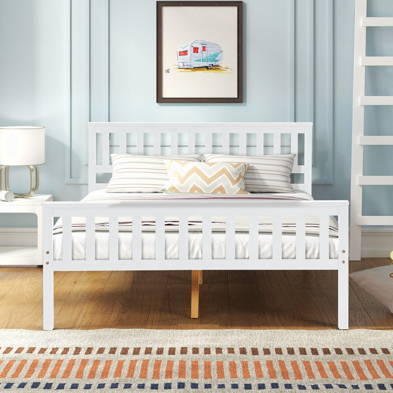 Solid Wood Platform Bed, Full/Double, White