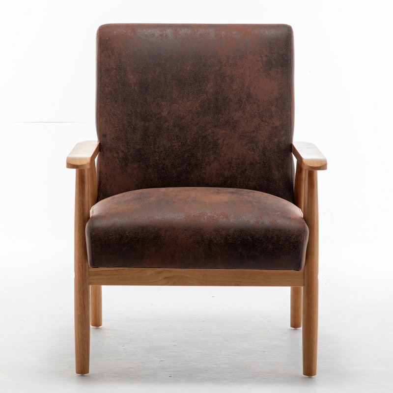 25.38'' Wide Wood Frame Armchair, Brown