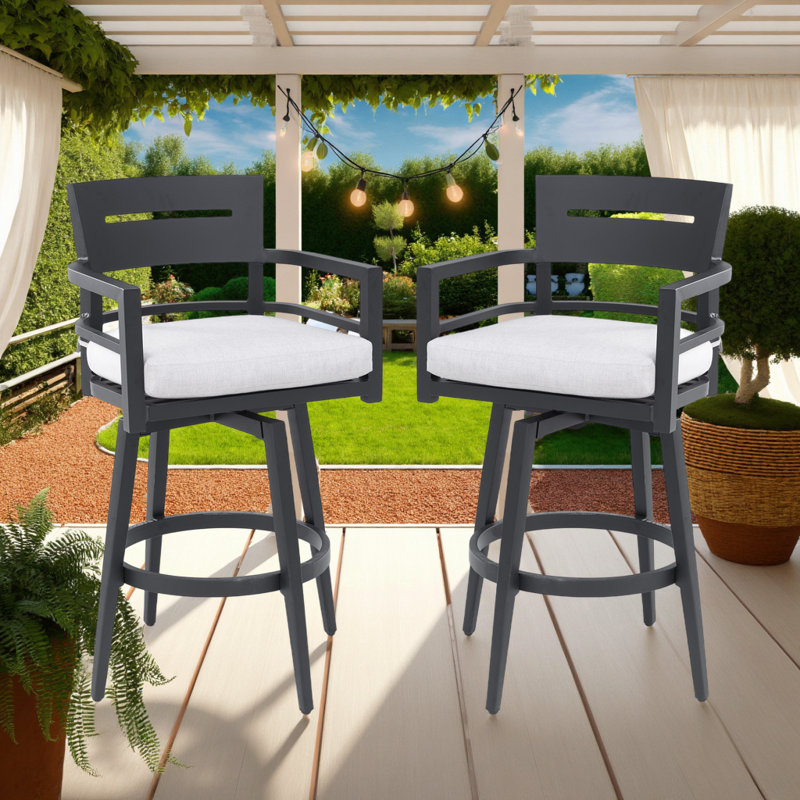 Chaise de bar pivotante d'extérieur en aluminium Aront, chaises de patio avec coussin résistant aux intempéries