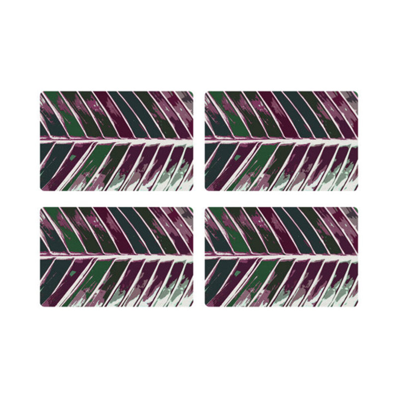 Tropical Leaf Vegan Leather Rectangle Pebble Placemat, Magenta