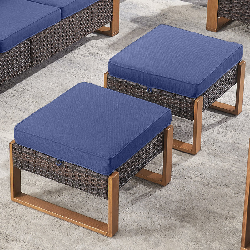 Repose-pieds d'extérieur avec coussin Kelyse, Bleu, Brun