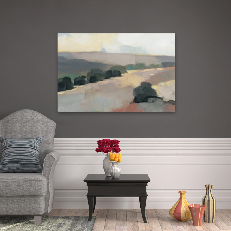 Lumière dans la vallée gris contemporain abstrait bleu gris brun nuage, H 48 po x l 32 po