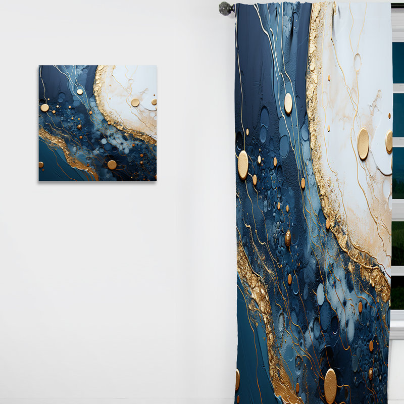 Aldred doré et bleu Geode Art I - rideau en velours moderne - obscurcissant - 1 panneau, L 52 po x L 90 po