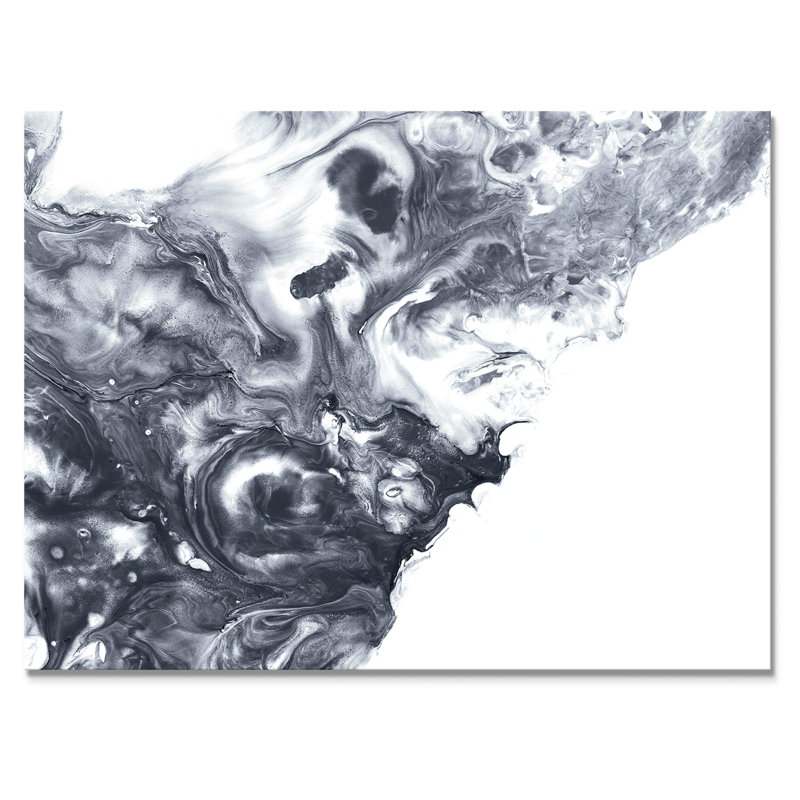 Noir et blanc, argent liquide abstrait I - peinture sur toile, H 24 po x l 32 po x P 1 po, Toile tendue