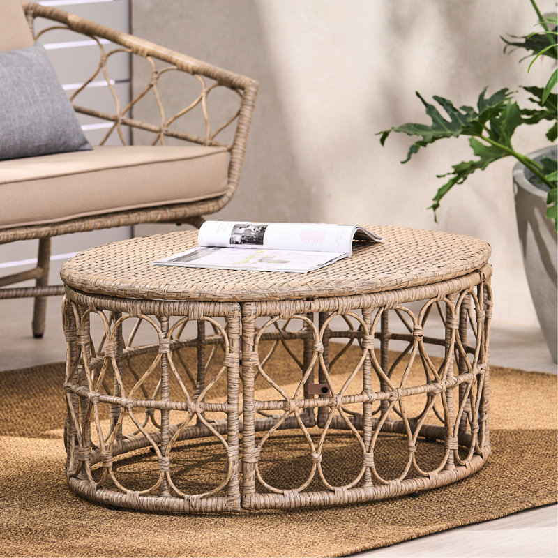 Table basse d'extérieur avec tissage tactile, l 32,91 po x P 25,15 po, H 15,29 po, brun, capacité de charge de 225 lb, P 25,15 po, l 32,91 po, H 15,29 po, charge maximale