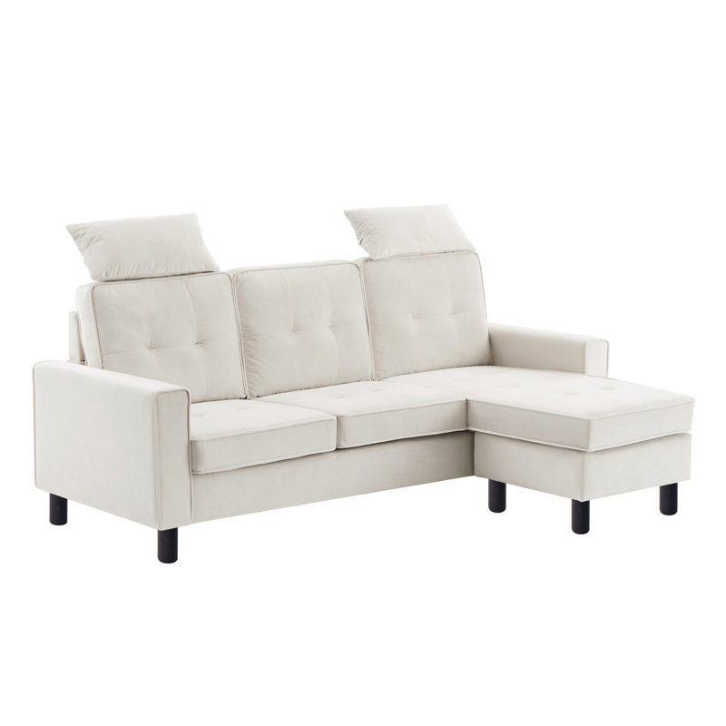 Canapé réversible avec repose-pieds Nikiforos, Velours blanc