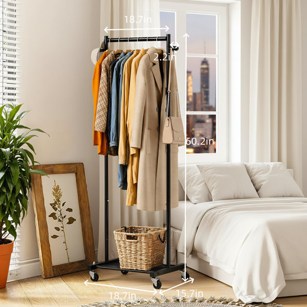 17 Stories 60.2-Inch Gold Mini Clothes Rack, Made Of Metal, With Wheels ...