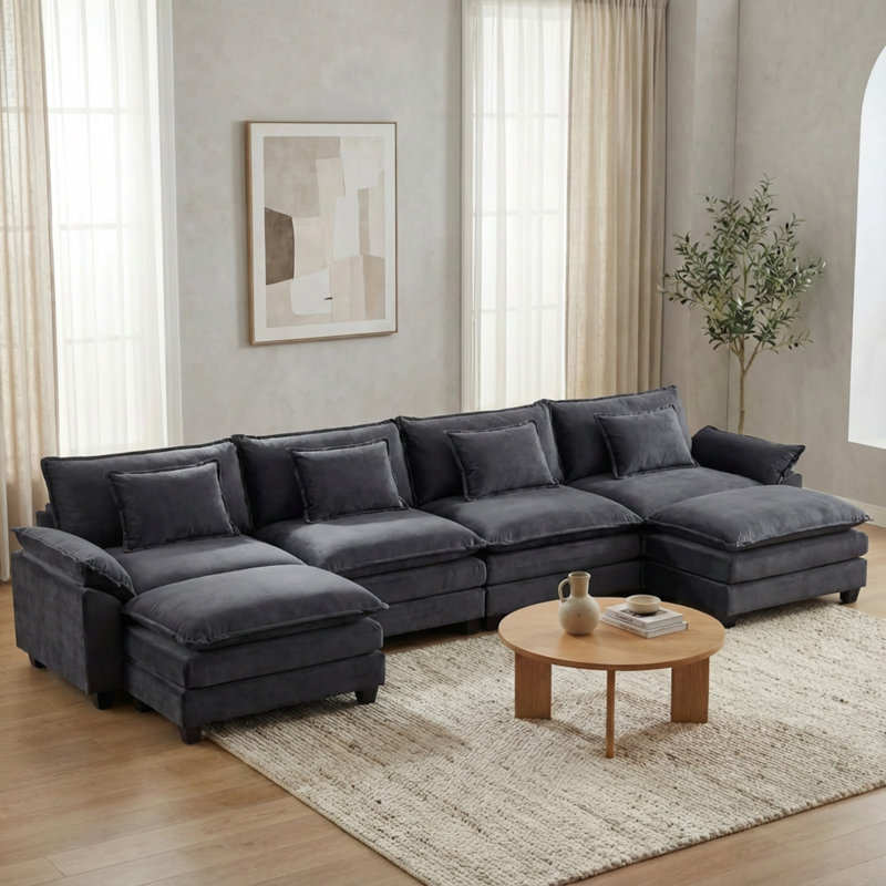 Canapé modulaire modulaire en U à rayons en forme de U de 154 po avec repose-pieds amovible Modern, Velours gris foncé