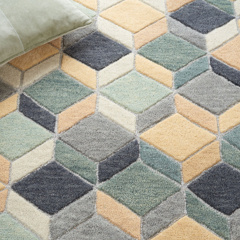 Geometric Beige and Gray Hand-Tufted Wool Area Rug