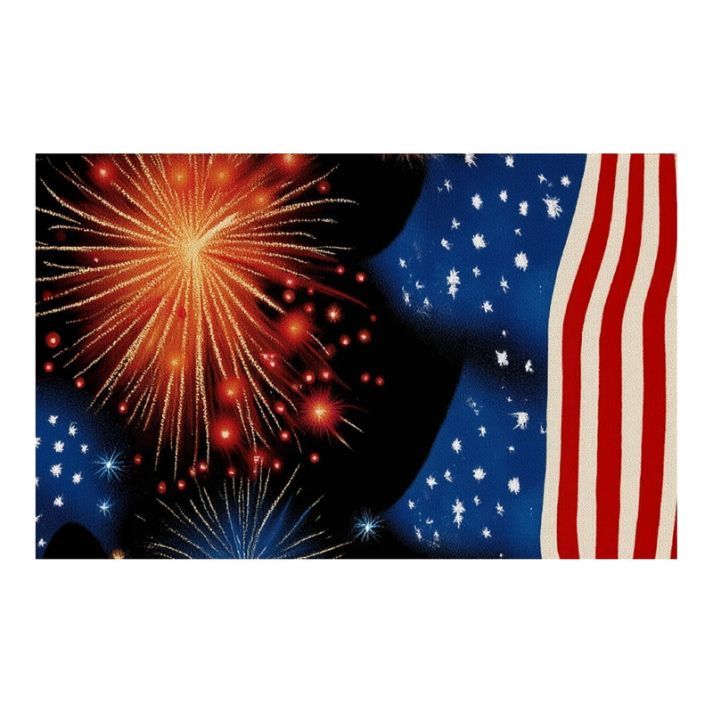 Firework Flag Print Independence Day 60" x 120" Scalloped Rectangular Tablecloth for Dining Patio