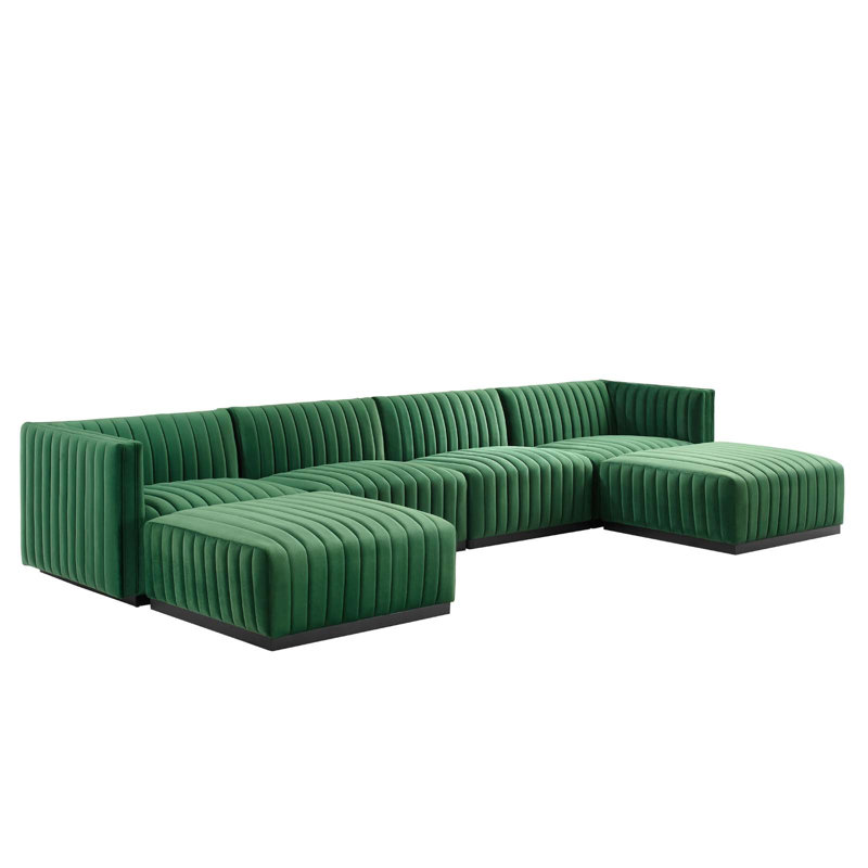 Modway Conjure Channel Tufted Upholstered 6-Piece Sectional Sofa, Emerald Velvet