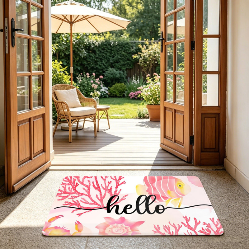 Pink Coral Tropical Fish Floor Rug 24"x 36" for Front Door