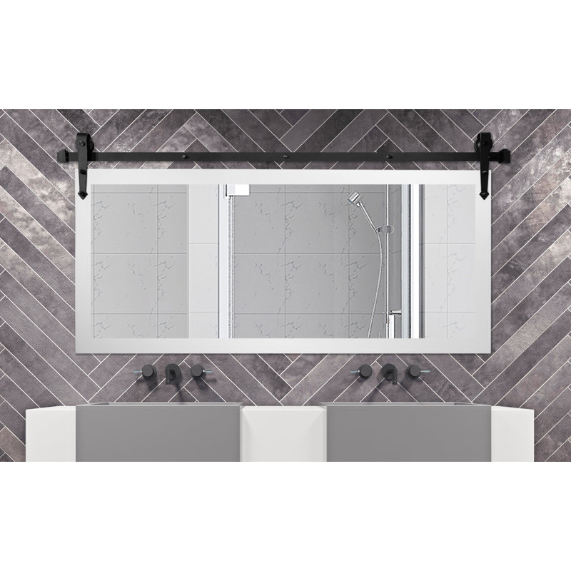 Neace Flat Wall Mirror, White satin, 31" H x 50" W