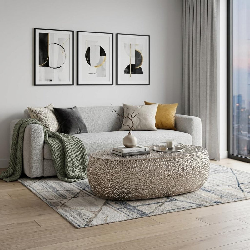  50" Silver Aluminum Oval Pedestal Coffee Table – Transitional