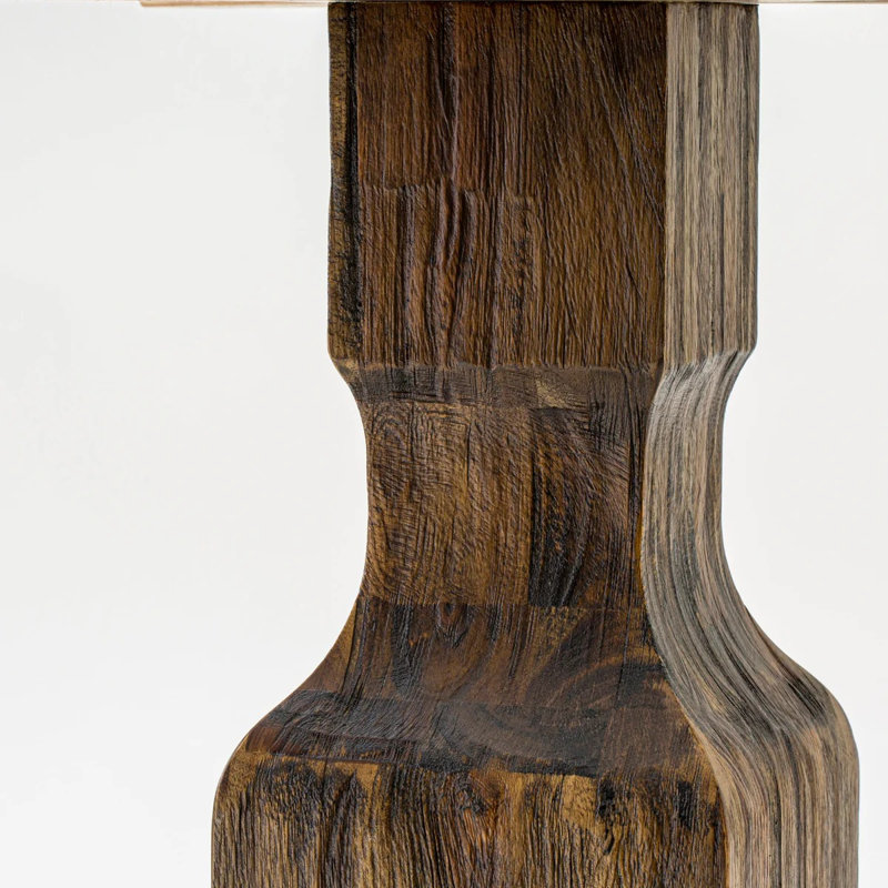 Table de salle à manger Irving Kitchen - plateau de table rond en bois avec base piédestal, Jacobin patiné