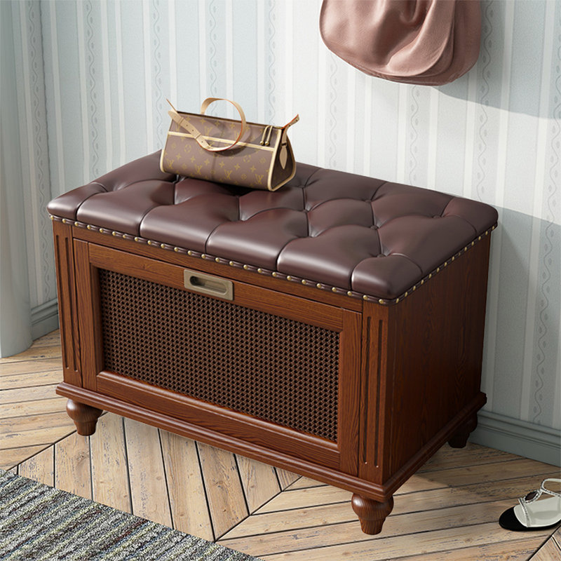 Banc rembourré en bois massif noyer, H 19,69 po x l 26,77 po x P 14,96 po