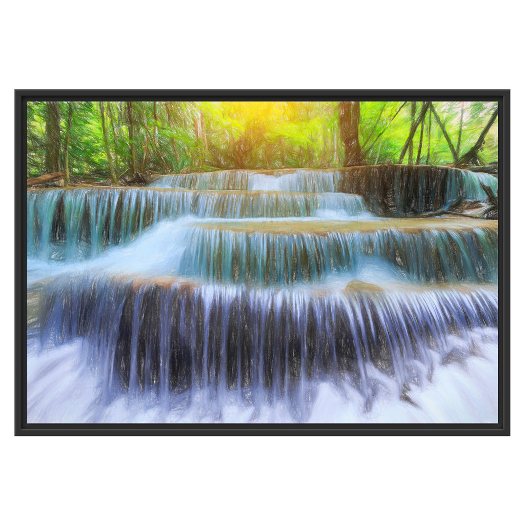 Gerahmter Fotodruck Wasserfall im Regenwald