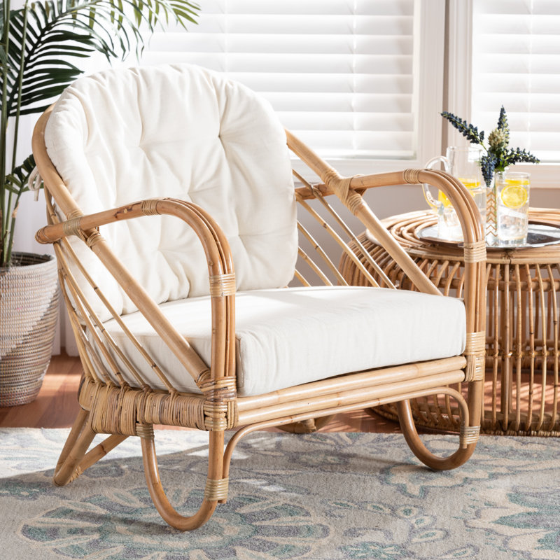 Capriles 29.5" W Rattan Tufted Barrel Chair