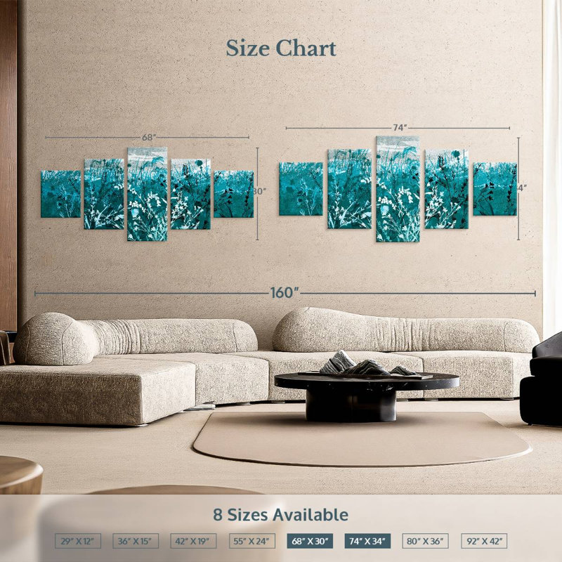 Teal Landscape Foliage, 34" H x 74" W