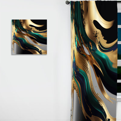 Agate verte et dorée II - rideau abstrait occultant en velours transitionnel abstrait - 1 panneau