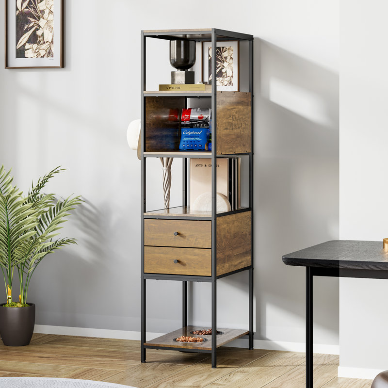 Industrial Style Bookshelf With Dog Bowl