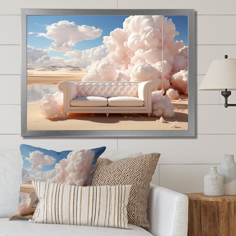 Marshmallow Mirage Fluffy Cloud sur toile, H 30 po x l 40 po x P 1,5 po, Cadre simple argenté