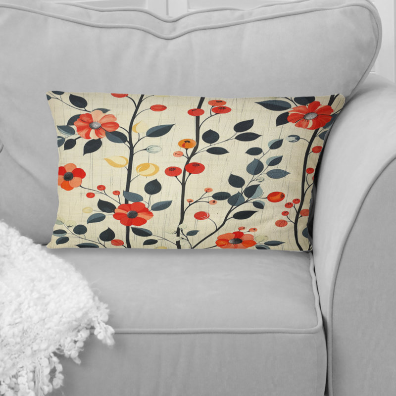 Coussin lombaire harmonie florale orange et vert
