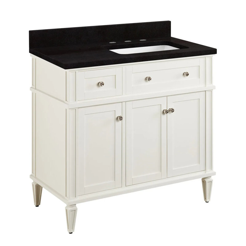 36" Elmdale Single Bathroom Vanity Set with Rectangular Undermount Sink, Absolute Black Granite