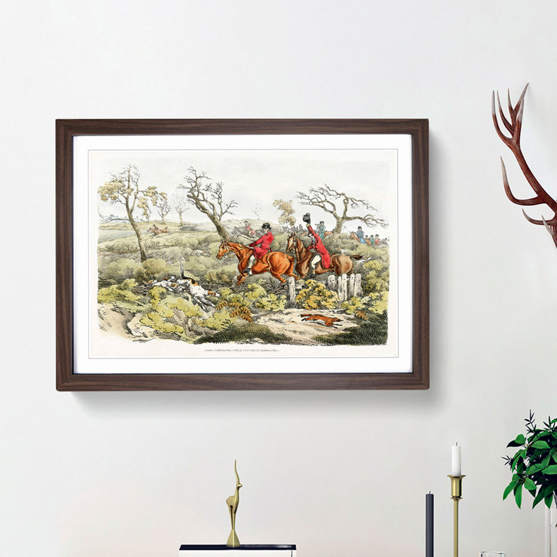 Fox Hunting by Henry Alken - Picture Frame Painting Print on MDF, 36cm H x 48cm W x 2cm D, Walnut Framed