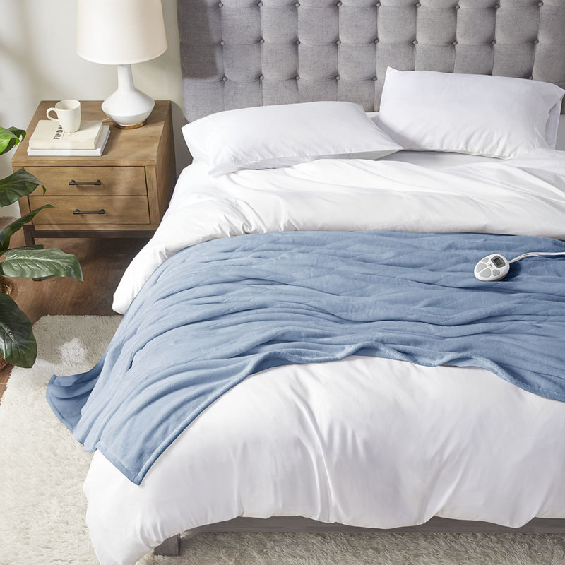 Serta Parsa Heated Plush Blanket, Lit double, Bleu mer