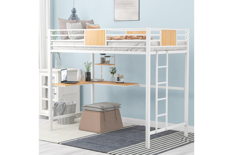 loft bed, white loft bed