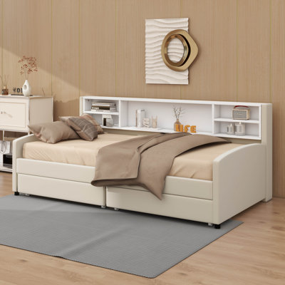 Twin Upholstered Platform Bed With Integrated Storage Drawers