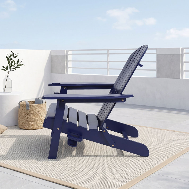 Chaise en bois avec porte-gobelets, Bleu
