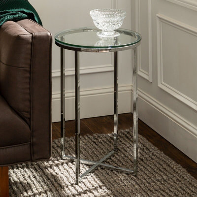 Leverette Glass Top Cross Legs End Table