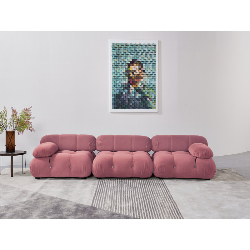 Causeuse modulaire Harv, Velours rose, 26.7" H x 114" W x 38" D
