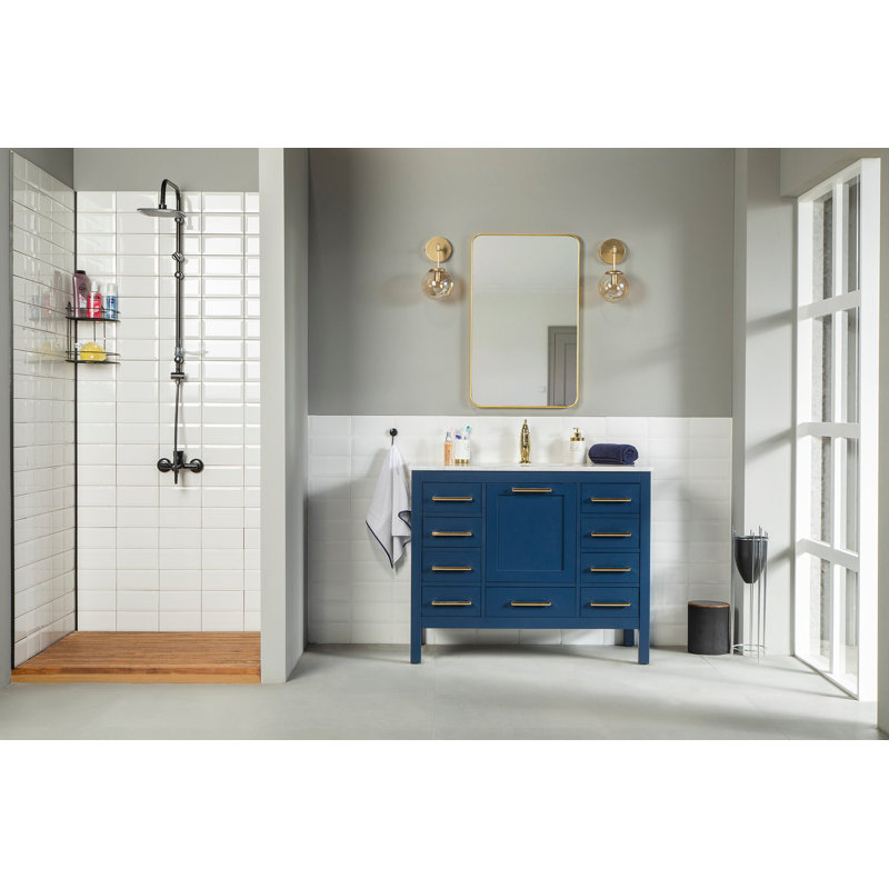 Meuble-lavabo 42 po avec lavabo en porcelaine intégré Avery, Marine