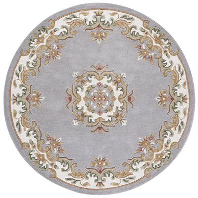 Tapis oriental gris / ivoire / brun en laine / coton touffeté à la main Aubusson 301