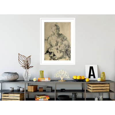 Virgin Mary suckling the Christ Child (charcoal drawing) by Albrecht Dürer -Framed Giclee Print
