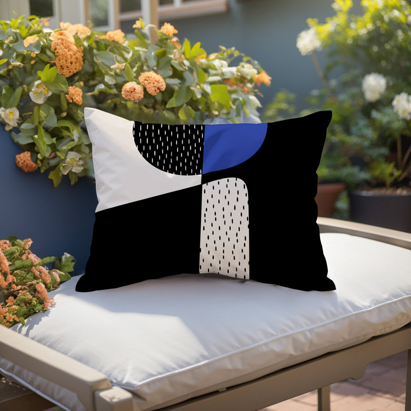 Coussin lombaire réversible intérieur / extérieur Vikka, H 14 po x l 20 po, Bleu marine / noir / blanc cassé
