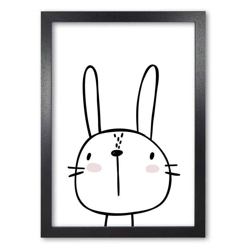 White Bunny - Painting, 42 cm H x 30 cm W x 5 cm D, Black Grain Frame