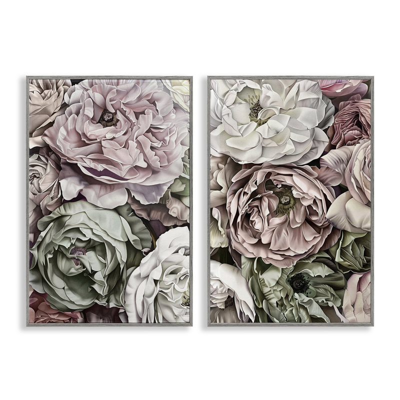 Ensemble de 2 giclées encadrées roses et pivoines mixtes, design par Annabelle Hall, Estampe numérique Farmhouse