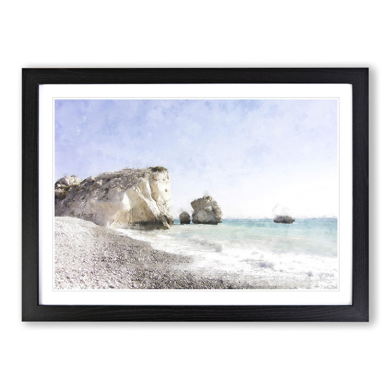 Cyprus Beach - Picture Frame Painting, 48cm H x 65cm W x 2cm D, Black Framed