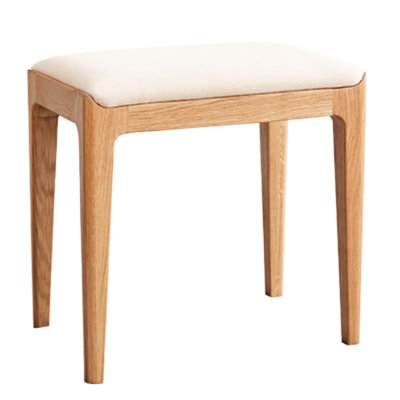 Tabouret en bois de chêne rouge avec siège rembourré blanc cassé, pré-assemblé, convient aux espaces étroits, tabouret de style complémentaire au style minimaliste, entièrement petits espaces, mousse à haute densité, décor traditionnel