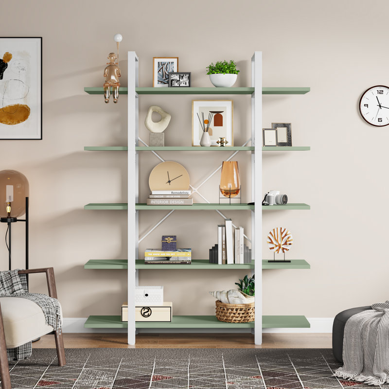Industrial 5-Tier Bookcase, Metal Frame Open Shelf With X-Back Design, 71" Tall Storage Shelves For Living Room, Home Office